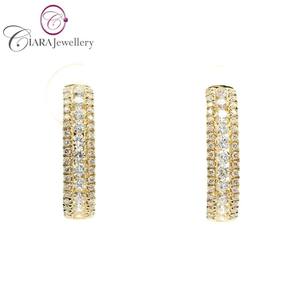 BEST SELLING CHANNEL <b>SET</b> 18K AU750/PT950 WHITE/YELLOW <b>GOLD</b> REAL NATURAL DIAMOND OVAL HOOP EARRINGS for WEDDING & ANNIVERSARY - Product Image 2