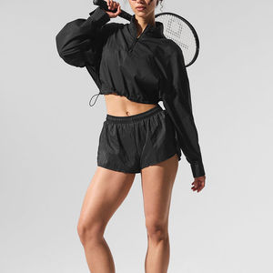 Veste coupe-vent courte en nylon personnalisée pour femme avec fermeture éclair quart de tour – Coupe-vent court confortable - Product Image 1