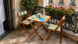 Ensemble de meubles de jardin pliables en bois, style farmhouse, durable, coloris arc-en-ciel, pour usage extérieur, idéal pour hôtels modernes. - Product Image 6