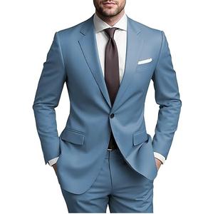Blazer Liso de Un Solo Pecho, Conjunto de 2 Piezas, Trajes para Hombre, Vestimenta Formal de Negocios, Ropa Exterior Informal, Traje de Hombre de Poliéster Transpirable - Product Image 1