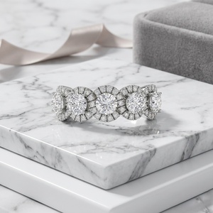 2.30CTW Round Cut Pave Halo Set Five <b>Stone</b> Band Ring - Product Image 1