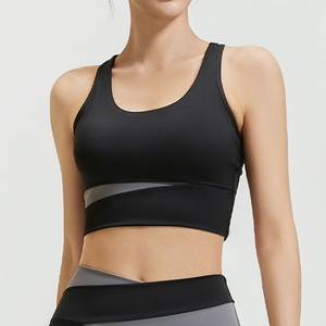 Soutien-gorge de sport sans coutures pour femme, dos nageur, col ras du cou, bordure contrastante, maintien moyen, coupe-vent, 100 % coton, bleu running - Product Image 4