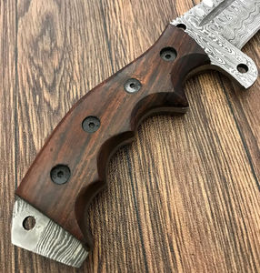 Couteau à lame fixe en acier Damas, survie en plein air, manche en bois, OEM, fait main, personnalisable - Product Image 6