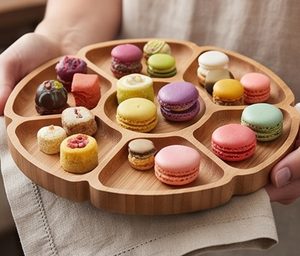 Assiette et plateau à dessert en bois faits à la main en forme de fleur prix de gros parfait pour les fruits secs ustensiles de cuisine assiette alimentaire - Product Image 4