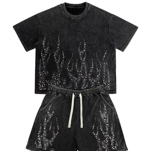 Conjunto de 2 Piezas para Niños, Camiseta y Pantalones Cortos, Poliéster/Algodón, Telas Cómodas, Estilo Urbano, Bordado, Transpirable - Product Image 1