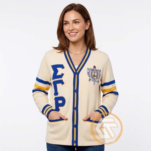 GREEK TREASURES เสื้อคาร์ดิแกนอะคริลิคปักลาย Sigma Gamma Rho แบบกำหนดเอง คอวี แขนยาว สไตล์ลำลอง สำหรับฤดูหนาว เหมาะสำหรับชมรมนักศึกษา - Product Image 4