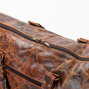 Bolsa de lona de cuero genuino Unisex con logotipo personalizado de gran venta, equipaje de zapatos de viaje y salida a la moda con cierre de cremallera - Product Image 5