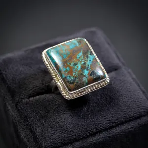Bague énergétique spirituelle en argent sterling 925 avec serti clos en azurite mystique, style bohème, pour la méditation yogique - Product Image 5
