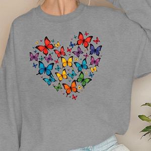 Sudaderas con estampado de mariposas coloridas en forma de corazón para mujer Tela de punto informal - Product Image 4