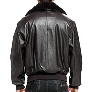 Nouveaux hommes vol noir cuir imperméable coupe-vent Bomber fourrure vestes entièrement personnalisé 100% pur Original peau de mouton avant - Product Image 2