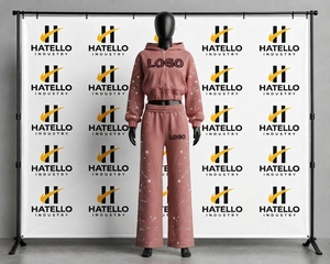 HATELLO Chándal con capucha y estampado de purpurina rosa para mujer, manga larga, corte holgado, cremallera frontal, ropa informal de otoño, chándal para mujer - Product Image 1