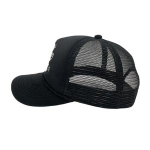 Sombreros de camionero de espuma con bordado 2D personalizado, gorras de camionero de color negro con cuerda trasera sólida, 5 paneles de gorros deportivos de espuma - Product Image 2