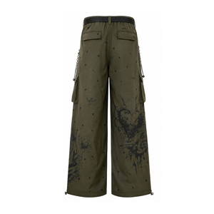 Pantalones Cargo Anchos de Estilo Gótico Punk para Hombre, Color Verde Oliva, con Cinturón con Estampado de Cadena, Ropa Urbana - Product Image 3