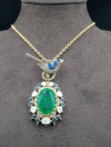 Amaira Jewels Vintage Gold Plated Classic Bird <b>Pendant</b> with <b>Emerald</b> Cut Stone and Blue Accents Women's Fashion Jewelry Gift - Product Image 6