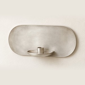 Applique murale en fer argenté mat fait main, style capsule horizontale, pour bougies coniques, décoration murale de salle à manger - Product Image 1