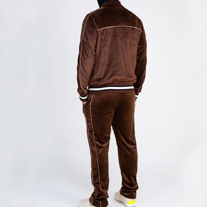 Ensemble de survêtement sport marron de haute qualité en coton, deux pièces, personnalisable, vente en gros, pour hommes - Product Image 2