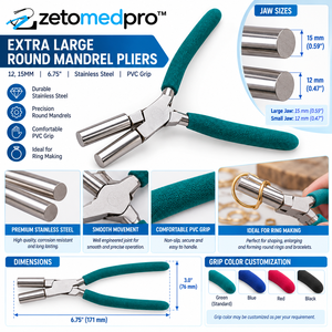 Pince à mandrin extra large ronde 12mm 15mm en acier inoxydable avec poignée en PVC argentée, couleur de poignée personnalisée, 6,75 pouces ZETOMEDPRO - Product Image 3