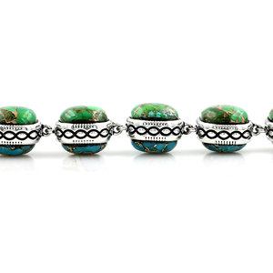 Bracelet en argent sterling 925 oxydé, classique, avec cuivre bleu et turquoise, serti griffes, finition polie, idéal pour un cadeau - Product Image 5