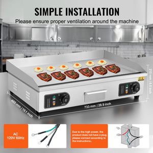 Piastra Elettrica Commerciale 2800W da Banco in Acciaio Inossidabile, Griglia Semi-Piana 122x572 mm, Temperatura Regolabile, 28.74x15.75x0.39 pollici, USA - Product Image 5