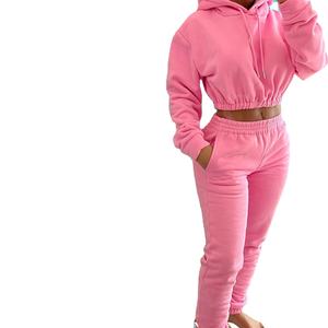 Moda a granel fleece crop invierno apilado chándal unisex 2 piezas casual hombres chándal algodón chándal para mujeres 2025 - Product Image 2