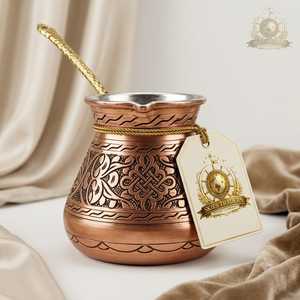 Artisanal Inlaid Wood Handle Copper Turkish <b>Coffee</b> Pot Hand Engraved Cezve Ibrik Greek <b>Coffee</b> <b>Maker</b> <b>Stovetop</b> - Product Image 1