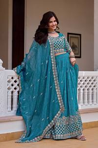 Nouvelle collection de lehenga choli de mariage avec dupatta ample et couleur bleu ciel rêveuse - Product Image 2
