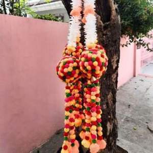 Aritifcial soucis multicolore pompon boule suspendue 100% fait à la main matériel boule tentures belles tentures pour la décoration intérieure - Product Image 5