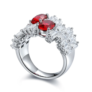 925 Silver Ruby Cocktail Ring oval Cut Clear Stones Prong Setting Luxury Women's Engagement Ring - Product Image 2