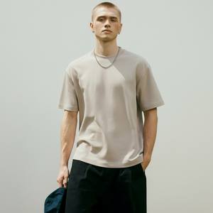 T-shirt Homme à Manches Courtes Col Rond Coupe Droite Tricoté Uni Anti-Plis Respirant 100% Coton Écologique - Product Image 1