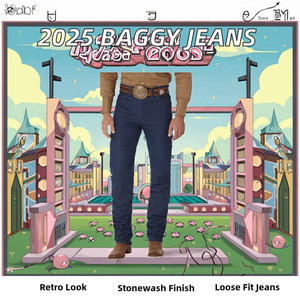 กางเกงยีนส์ทรงตรงสไตล์สตรีทแวร์ฮิปฮอปแบบวินเทจลำลองสำหรับผู้ชายและผู้หญิง รุ่นปี 2025 ขายส่ง ผ้าเดนิมฟอกสี - Product Image 2
