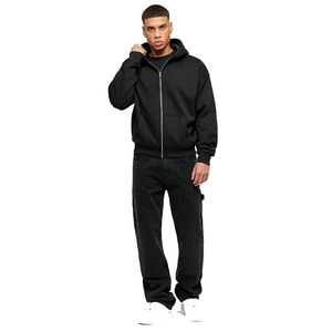 Sudadera con capucha antiarrugas para hombre, color negro, con cremallera, corte ajustado y bolsillos laterales, fabricada en Pakistán. - Product Image 5