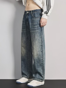 Vaqueros de mezclilla de pierna ancha teñidos estilo vintage para hombre |   Pantalones Azules Holgados de Corte Relajado |   Pantalones Vaqueros Retro de Pierna Recta para un Estilo Casual y Urbano - Product Image 2
