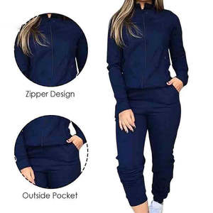 Conjunto Deportivo de Invierno para Mujer de Alta Calidad, con Cierre, Holgado, Cintura Alta Elástica, Pantalones y Top de Dos Piezas - Product Image 4