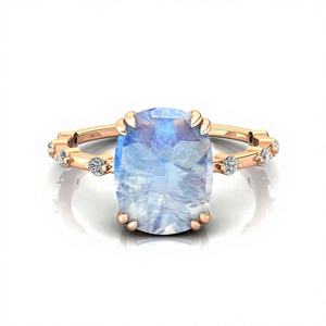 Cojín corte Arco Iris piedra lunar con diamante anillo de bodas único mujer moda elegante 14K oro junio piedra natal anillo de compromiso - Product Image 1