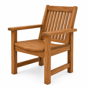 Chaise de jardin moderne en teck massif avec larges accoudoirs, dossier à lattes, pieds Saber durables et écologiques - Product Image 2