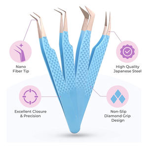 Kit Profesional de Extensión de Pestañas de 4 Piezas, Juego de Pinzas Antiestáticas de Acero Inoxidable, Puntas de Fibra Lisas/Serradas Personalizadas - Product Image 5