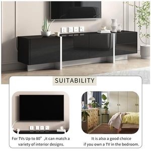 Contemporary Rectangle Design TV Stand White Black Unique Modern TV Cabinet for TVs up to 80 Inches Stylish TV Console Table - Product Image 4