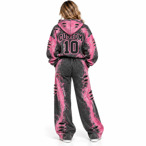 Conjunto Deportivo Personalizado de Sudadera con Capucha y Pantalones Anchos, Ropa Deportiva de Poliéster/Algodón con Logotipo Frontal - Product Image 2