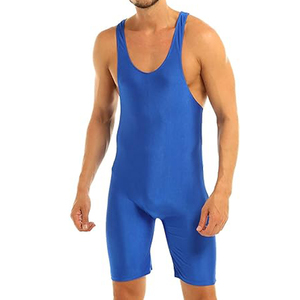 Custom Mens Blue Wrestling <b>Singlet</b> Fitted Spandex Nylon Stretch Martial Arts Wear Adult Size Power Lift <b>Weightlifting</b> Breathable - Product Image 1