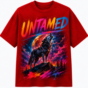 Untamed Wolf Heat-Transfer Printed Front <b>Men's</b> Black T-Shirt Long Sleeve O-Neck Loose Fit Casual 100% Cotton Jersey 180g - Product Image 1