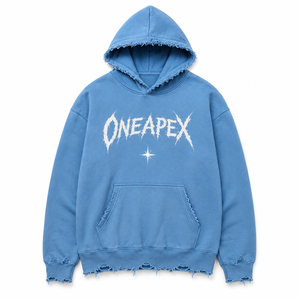 Sudadera con Capucha para Hombre, Azul Claro, Lavada, Desgastada, con Estampado Gráfico, Estilo Urbano Informal - Product Image 1