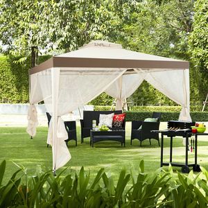 10 X 10 Feet Double-Tiered <b>Roof</b> Patio <b>Canopy</b> Gazebo with Netting Premium Outdoor Pergola - Product Image 2