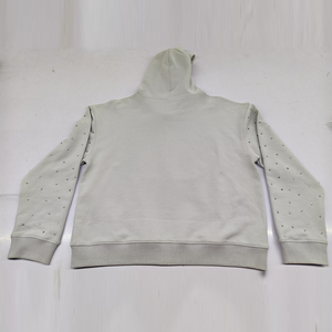 Sudadera con capucha vintage de algodón 100% de corte holgado para hombre, estilo streetwear, con cremallera y estampado de pedrería, OEM. - Product Image 2