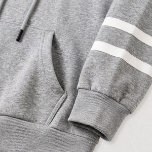 Custom Fleece <b>Hoodie</b> <b>Mens</b> <b>Grey</b> Striped Sleeve Oversized Pullover Sweatshirt <b>Plain</b> Blank Streetwear Heavyweight Hoodies Wholesale - Product Image 5