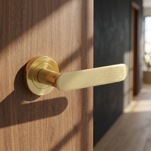 Poignée de porte à levier en laiton tendance, design minimaliste, quincaillerie durable pour la maison et le bureau, finition dorée, pour salle de bain et chambre à coucher - Product Image 2
