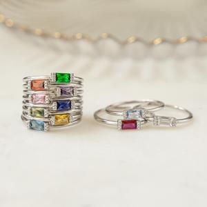 Bague de mariage vintage personnalisée en argent 925 plaqué or 18 carats avec diamant taille émeraude ajustable, pierre de naissance des 12 mois, cadeau - Product Image 3