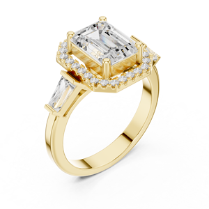 Anillo de Compromiso de Diamantes con Corte Esmeralda en Oro Rosa para Mujer, Engaste Pavé, Estilo Geométrico Clásico - Product Image 2