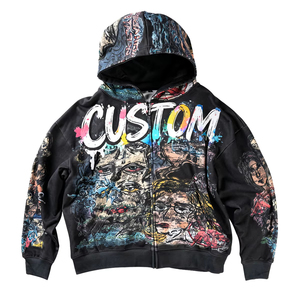 เสื้อฮู้ดดี้ทรงบ็อกซี่ขนาดใหญ่พิเศษแบบซิป วินเทจวอช ผ้าหนา ล้างสีแบบแอซิดวอช สไตล์ดิสเทรส สตรีทแวร์ - Product Image 1