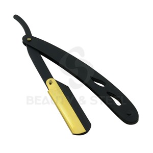 Premium Gold and Black Straight Edge <b>Razor</b> Mens Manual Shavette Barber Knife Precision Facial Hair Trimming Tool - Product Image 2