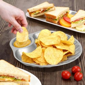 Ensemble de 2 plateaux de service pour chips et trempettes, en acier inoxydable 304 vintage avec section pour trempettes, plat de service - Product Image 3